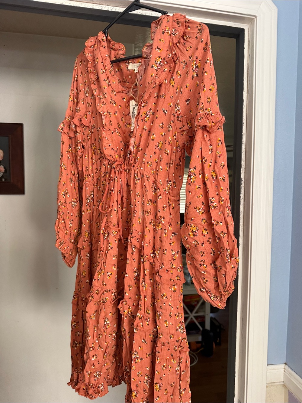 New Boutique Rust Floral Ruffle Tiered Dress - Women Sz. L